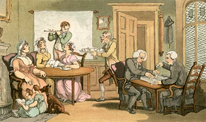 La serata sociale (litografia a colori)