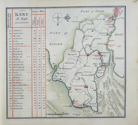 Kent, tavola 39r, da A Compleat Sett of Mapps of England and Wales in General..., 1724