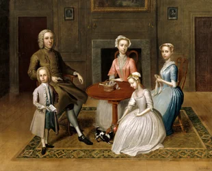 Ritratto di gruppo, possibilmente della famiglia Brewster, in un interno domestico