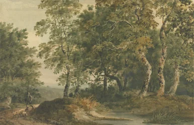 Paesaggio con un uomo che guida pecore