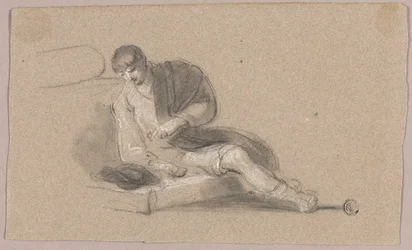 Uomo seduto che punta verso il basso (recto e verso)