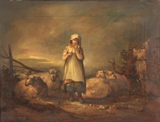 Ragazza del Gloucestershire che custodisce le pecore