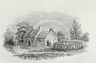 Combattimento di galli fuori da una locanda, ca. 1801, da „Landbirds“, pubblicato nel 1805
