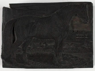 Blocco di legno per Il cavallo nero, da una Storia generale dei quadrupedi