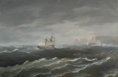 Naufragio vicino a una costa rocciosa
