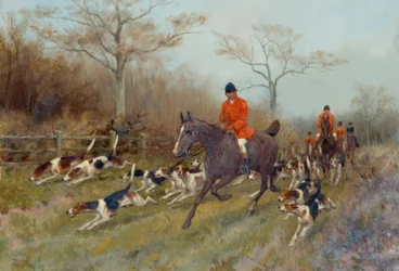 Cacciatori e Cani in un Paesaggio Boschivo