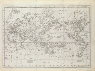 Mappa del mondo che mostra le rotte del Capitano Cook