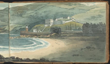 Album di studi di paesaggi e figure: Un porto desolato circondato da brughiere
