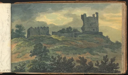 Album di Studi di Paesaggi e Figure: Rovine di un Castello su una Collina