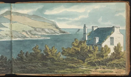 Album di studi di paesaggi e figure: scena costiera rocciosa