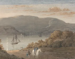 Port Louis da La Petite Montagne (Crepuscolo) con un cavaliere e figure in primo piano