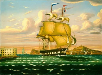Nave da carico al passaggio di Castle Williams, porto di New York, metà del XIX secolo (olio su tela)
