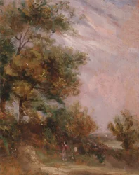 Paesaggio con alberi e una figura