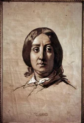 Ritratto di Georges Sand (1804-1876) (Aurore Dupin, Baronne Dudevant) scrittrice francese. Disegno di Thomas Couture (1815-1879) 1859. Versailles, museo del castello