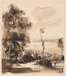 Una strada di campagna con cottage
