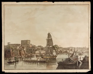Calcutta dal fiume Hoogly: Edifici Gentoo dalle Vedute di Calcutta, 1788