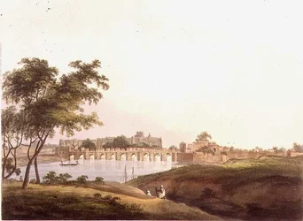 Il ponte a Juonpore, Bengala, inciso da H. Merke, pubblicato da Edward Orme 1804