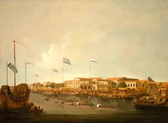 I Hongs a Canton da sud-est, con una regata sul fiume Pearl