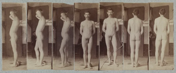 Fotografie di un modello maschile nudo in piedi Joseph Smith, c. 1883