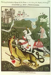 San Giorgio e il drago, dopo un dipinto originale nella Cappella della Trinità a Stratford Upon Avon, Warwickshire, 1804