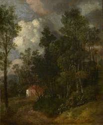 Paesaggio Boschivo con Figure vicino a una Casa