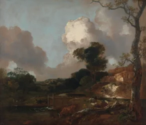 Paesaggio con ruscello e sbarramento