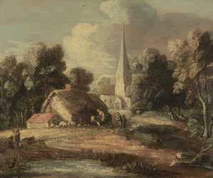 Paesaggio con Cottage e Chiesa