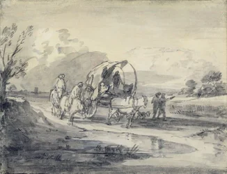 Paesaggio aperto con pastore e carro coperto, c.1780-85