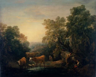 Paesaggio boscoso roccioso con amanti rustici, 1771-74