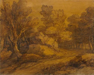 Scena con una strada che si snoda attraverso un bosco