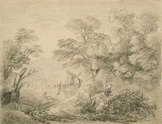 Paesaggio boscoso con asino e figure, c.1759