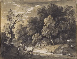 Paesaggio boscoso con pastore e bestiame, c.1775-80