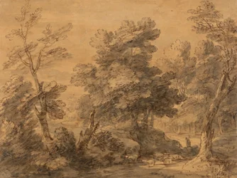 Paesaggio Boschivo con Pastore e Pecore