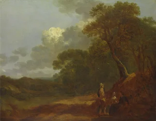 Paesaggio boscoso con un uomo che parla a due donne sedute, ca. 1745