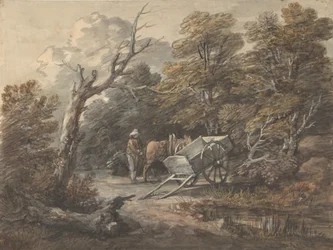 Scena boschiva con un contadino, un cavallo e un carro, ca. 1760