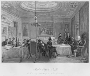 Barber Surgeons Hall. La compagnia ammette un nuovo membro, c1841