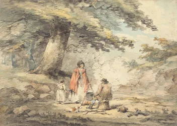 Paesaggio Boschivo con Figure Intorno a una Pentola da Cucina