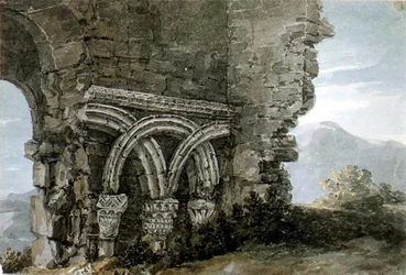 No.3204 Capitelli sassoni nelle mura della chiesa dell