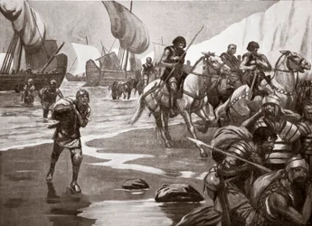 Il secondo sbarco di Cesare, 54 a.C., illustrazione da "Hutchinson