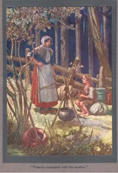 Francesco rimane con la madre (litografia a colori)