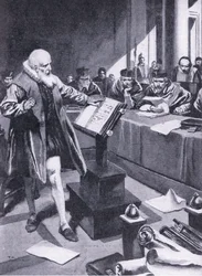Galileo appare davanti ai cardinali a Roma, illustrazione da "Cassell