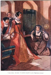 "Sono venuta", disse, "per sottomettermi alla misericordia di Vostra Altezza". (litografia a colori)