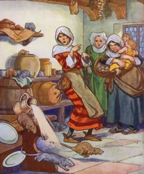 Illustrazione per Il pifferaio di Hamelin (litografia a colori)