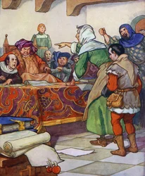 Illustrazione per Il pifferaio di Hamelin (litografia a colori)