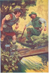 In un momento sfortunato è scivolato sulle tavole di legno (litografia a colori)