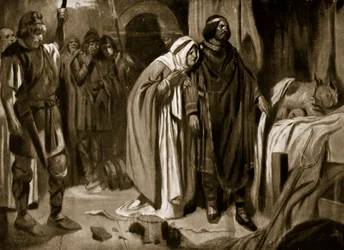 La regina Ethelburga che convince Ine di Wessex a rinunciare alla corona, 728, illustrazione da "Hutchinson