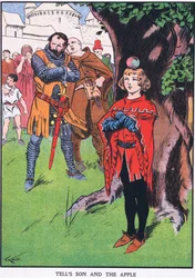 Il figlio di Guglielmo Tell e la mela (litografia a colori)