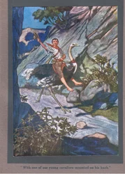 Con uno dei nostri giovani cavalieri montato sulla schiena (litografia a colori)