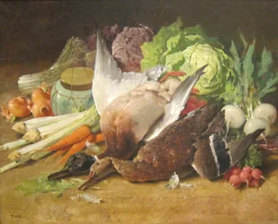 Natura morta con anatre e verdure