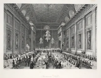 Sala dei massoni, da «London Interiors with their Costumes and Ceremonies», pubblicato da Joseph Mead, Londra, ca. 1843